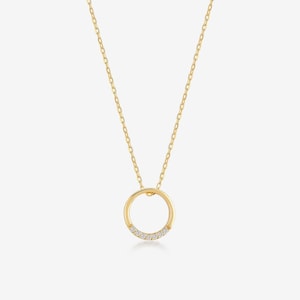 14k Solid Gold Diamond Circle Necklace: Open Pendant Karma Necklace for Women