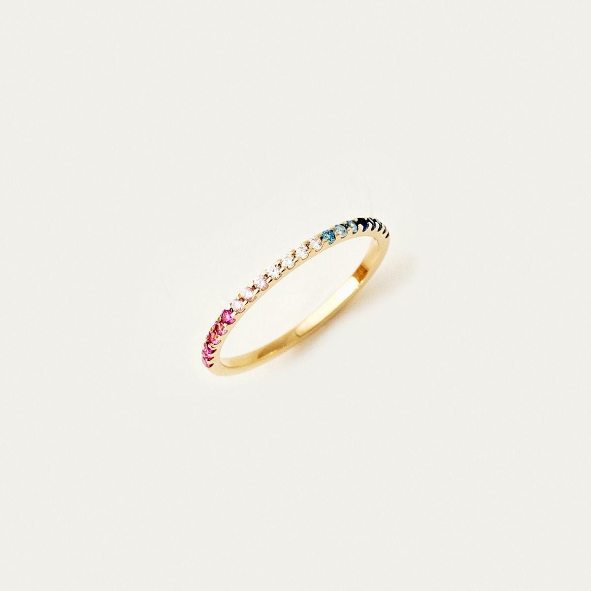 14K Solid Gold Rainbow Eternity Band: Cubic Zirconia Stacking Ring - Etsy