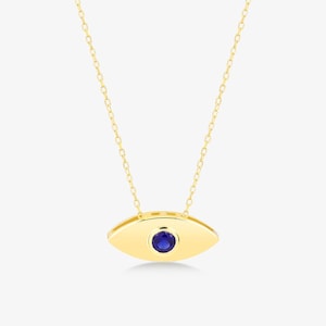 Evil Eye Necklace | Sapphire Necklace for Women | 14k Solid Gold Evil Eye Necklace | Gift for Women