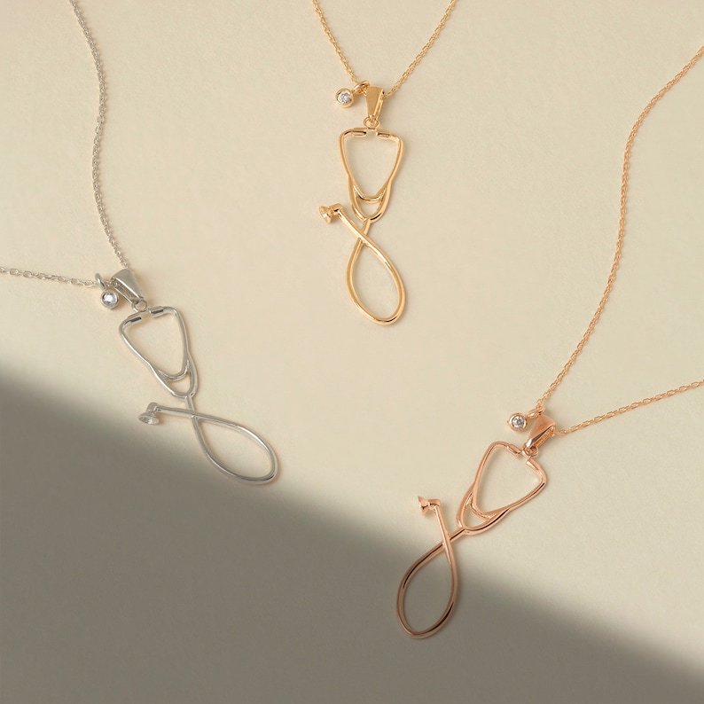 Diamond Stethoscope Necklace 14k Solid Gold Dainty - Etsy