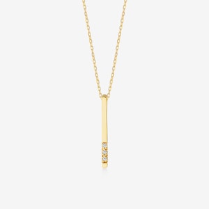 14k Gold Diamond Vertical Bar Necklace Real Diamond Bar Pendant in 14k Gold 14k Solid Gold Rectangular Shaped Bar Necklaces for Women image 6