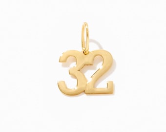 14K Solid Gold Number Charm Pendant: Lucky Year, Angel Number