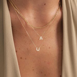 Collier lettre diamant / Collier initiale en or véritable 14 carats / Initiale en diamant / Pendentif initial délicat / Cadeau d'anniversaire - A à Z toutes les lettres