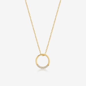 Diamond Circle Necklace | 14k Solid Round Pendant Necklace | Karma Necklace | Diamond Necklace for Women | Open Circle Necklace |