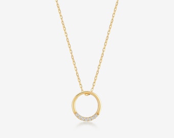 Diamond Circle Necklace | 14k Solid Round Pendant Necklace | Karma Necklace | Diamond Necklace for Women | Open Circle Necklace |