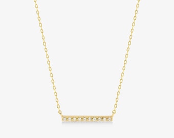 14k Solid Gold Diamond Bar Necklace | Dainty Pendant Jewelry