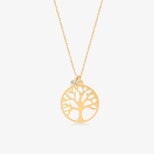 14k Solid Gold Tree of Life Necklace • Diamond Family Tree Pendant Necklace • Gift for Mom • Mothers Day Gift • Gold Tree Necklace for Women