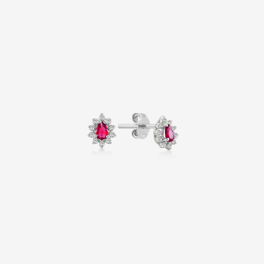 Diamond Ruby Stud Earrings in 14k Real Gold 14k Gold Gemstone Earrings