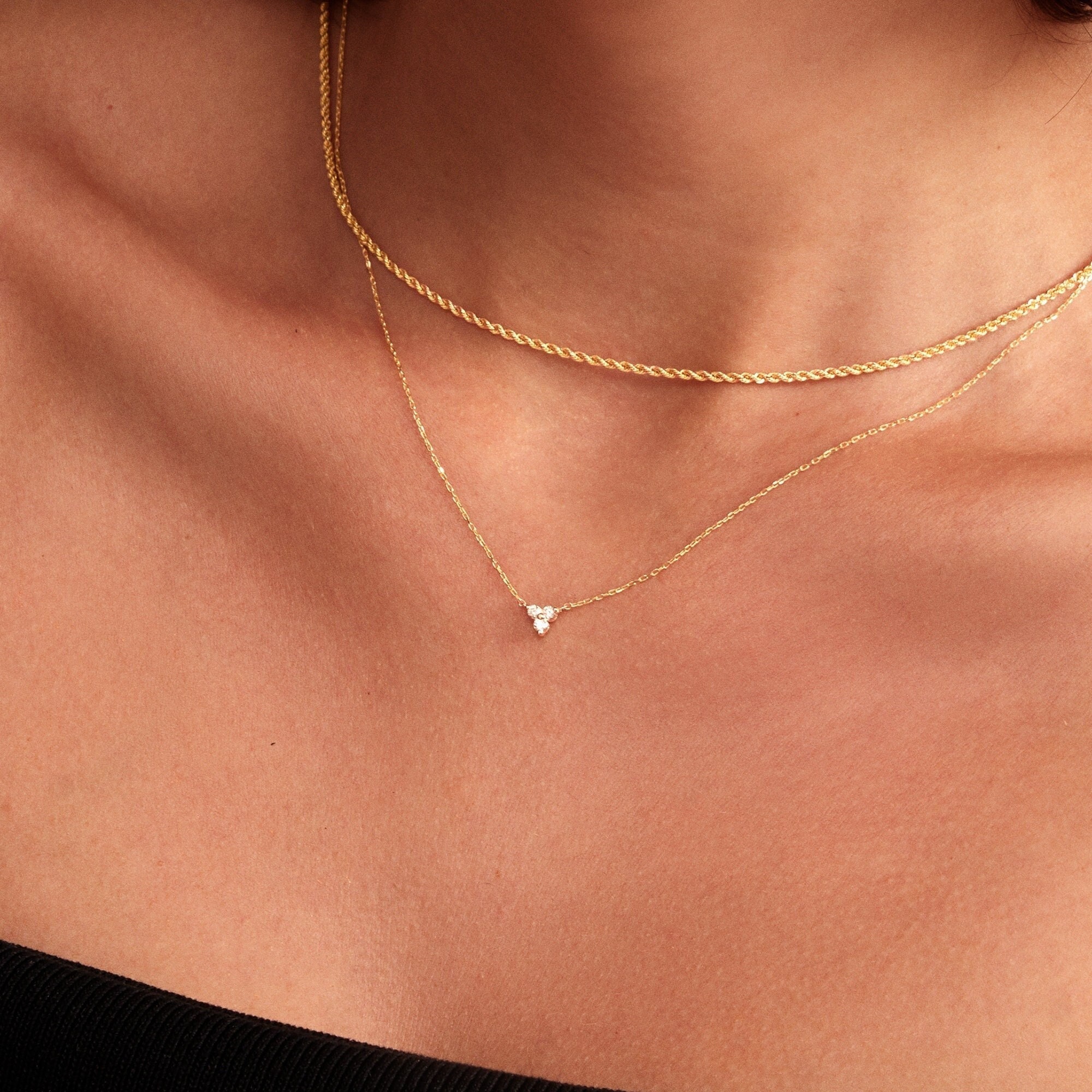14k Solid Gold Tiny Diamond Dot Necklace
