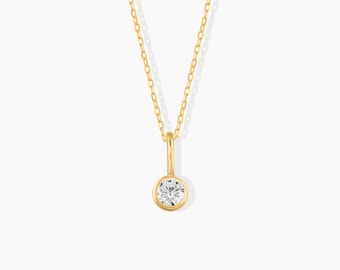 GELIN Bezel Diamond Pendant Necklace in 14k Solid Gold