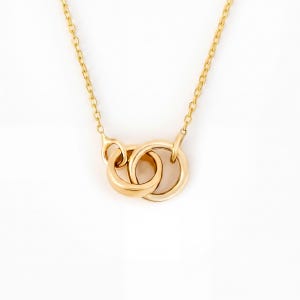 14K Solid Gold Interlocking Circle Necklace: Delicate Infinity Pendant Necklace for Women