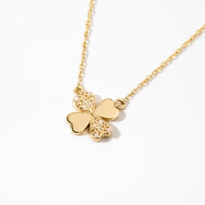 14k Solid Gold Diamond Clover Necklace: Lucky Charm Pendant