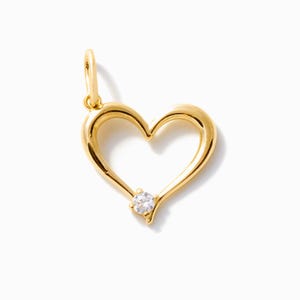 Open Heart Charm in 10K or 14K Solid Gold | Heart Pendants for Women | Solitaire Heart Charm | Love Charms in 10k or 14k Gold