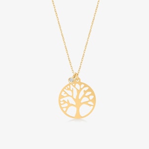 14k Solid Gold Tree of Life Necklace: Diamond Pendant, Family Tree