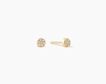 Diamond Cluster Earrings / 14k Gold Dainty Diamond Cluster Stud Earrings