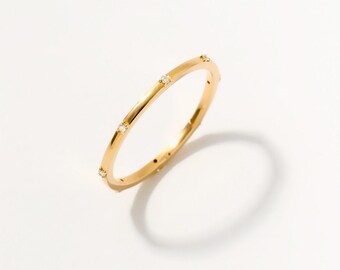 14K Solid Gold Rainbow Eternity Band: Cubic Zirconia Stacking Ring - Etsy