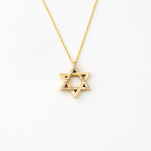 Star of David Kette: 14K Gold mit kleinen Diamanten