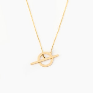 14K Solid Gold Toggle Necklace | Layering Necklaces for Women | Toggle Clasp Choker | T-Bar Circle Necklace | Jewelry Gift Ideas