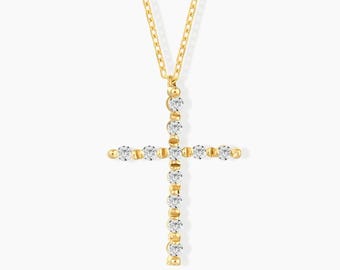 Diamond Cross Necklace: Dainty Gold Pendant (14k Solid, 0.16 ct)