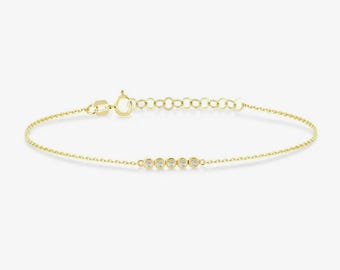 Dainty Diamond Bar Bracelet, 14k Gold Five Diamonds (Women’s Jewelry)