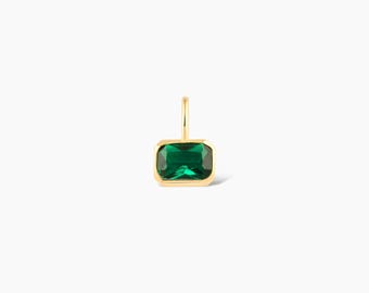 Dainty Emerald Cut Birthstone Pendant in 14K Solid Gold