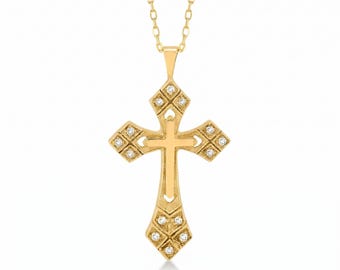 Diamond Gothic Cross Necklace 14K/10K Solid Gold