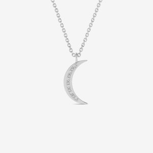14K Gold Diamond Crescent Moon Necklace: Dainty Celestial Pendant