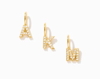 14k Solid Gold Diamond Initial Charm - Gelin Mini Letter Pendant