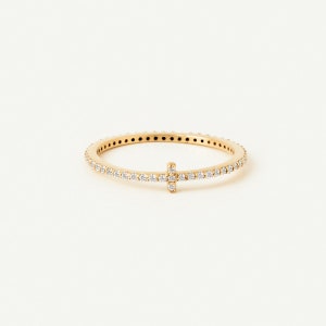 14K Solid Gold Diamond Cross Ring: Pave Stacking Jewelry