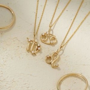 Diamond Zodiac Astrology Sign Necklace | 14K Solid Gold Horoscope Necklace for Women | Cancer/Leo/Virgo Pendant | Perfect Custom Gift