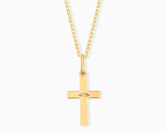 GELIN Diamond Star Set Cross Necklace in 18k Gold Vermeil
