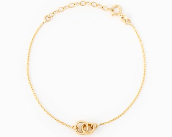 14K Solid Gold Interlocking Circle Bracelet: Infinity Double Ring