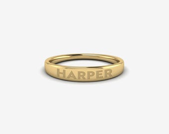 14K Gold Custom Stackable Name Ring in 14K Gold | 14K Real Gold Personalized Jewelry for Women | Stackable Name Rings | Gift for Her