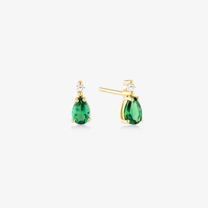 14K Gold Diamant Smaragd Teardrop Ohrstecker | Diamant Ohrringe für Frauen | Grüne Edelstein Ohrringe | 14k echtes Gold Smaragd Ohrringe