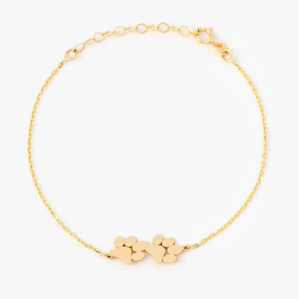 Pfötchenabdruck Armband: Schlichter 14K Gold Tierschmuck (Verstellbare Kette)