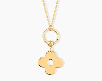 Dainty 10K or 14K Solid Gold Four Leaf Clover Necklace - Clover Jewelry