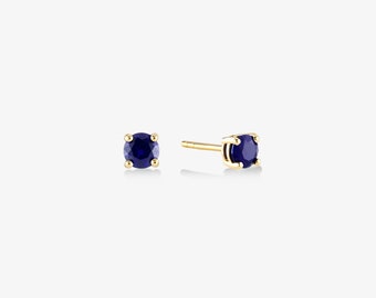 14K Solid Gold Sapphire Stud Earrings: Minimalist Gemstone Jewelry