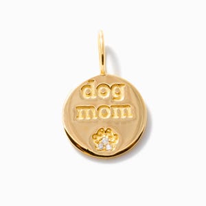 Diamond Dog Mom Charm /10k or 14k Solid Gold Paw Print Pendants for Women
