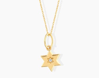Dainty Diamond Star of David Necklace in 14K Solid Gold