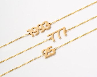 Custom Angel Number Bracelet in 14K Solid Gold | Lucky Number Bracelet for Women  | Personalized Gift | 111 222 333 444 555 666 777 888 999