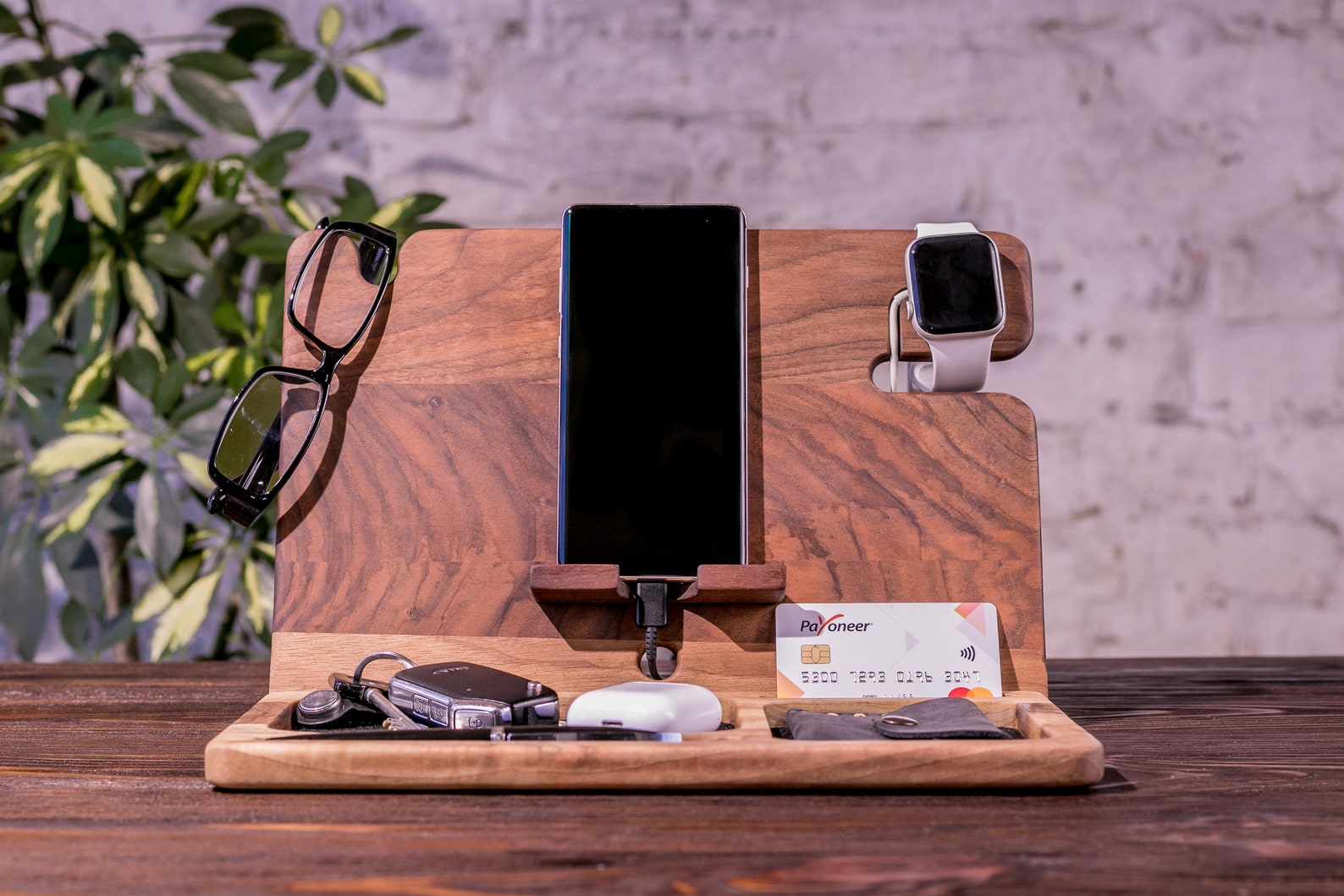 Nightstand Organizer Wood Docking Station Mens Gift Fathers Etsy