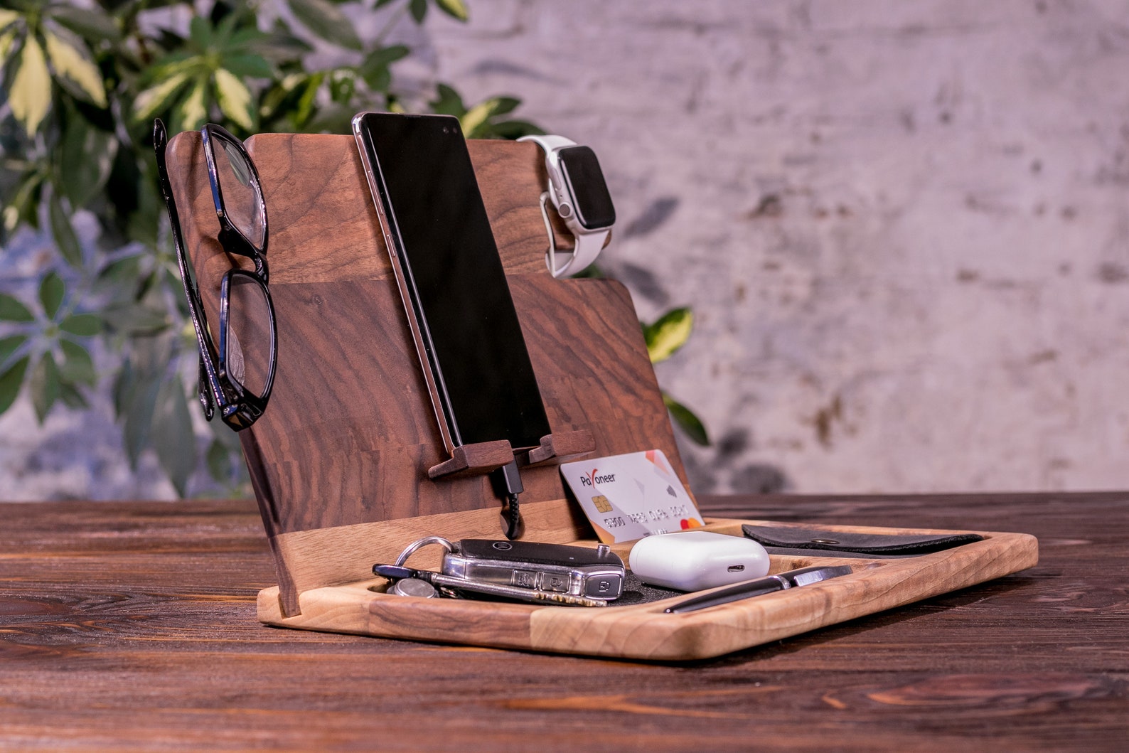 Nightstand Organizer Wood Docking Station Mens Gift Fathers Etsy