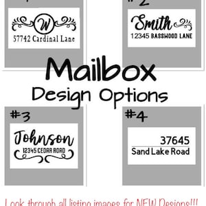 10”-12” mailbox decals - customized name stickers decals - choose color & design! Add your personalized info - 10 designs to choose from!