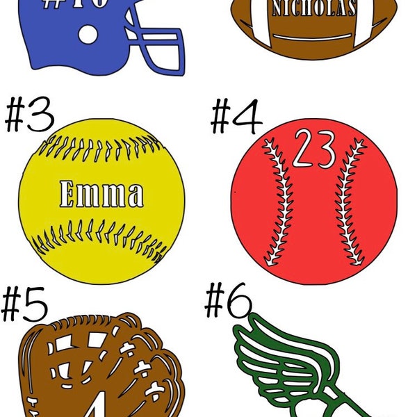 3" Sports Vinyl Self-adhesive Decal sticker  - baseball softball helmet bat water bottle ball equipment  *Choose design, color, personalize
