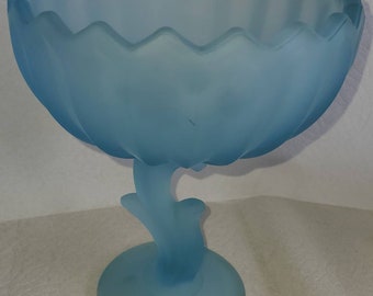 Vintage Indiana Glass Company Footed Blue Frosted Pedestal Bowl