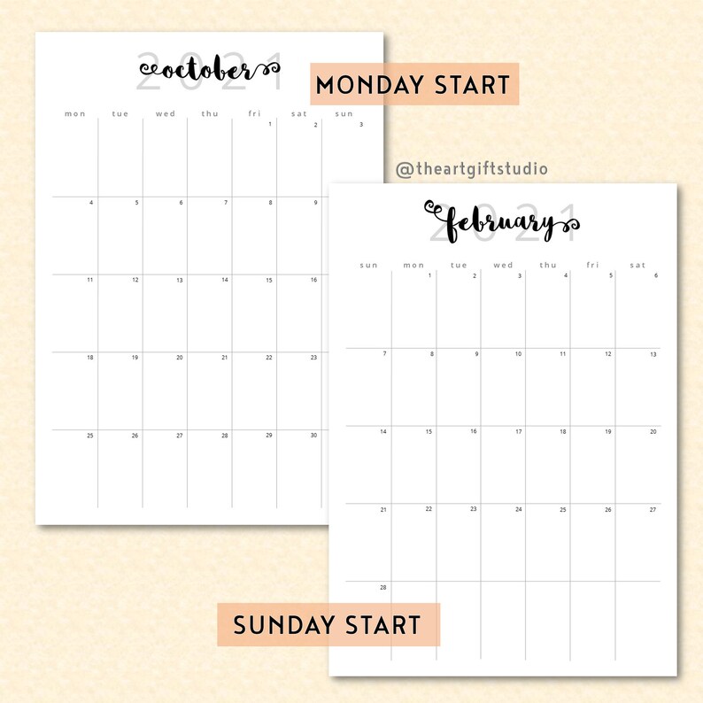 Printable 2021 Monthly Calendar Planner A3 A4 A5 Letter Size Etsy