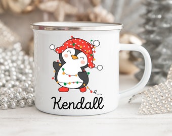 Personalized Christmas Penguin Mug, Holiday Mug, Penguin Coffee Mug, Penguin Mug, Kids Christmas Party Favors, Mug For Kids, Hot Cocoa Mug
