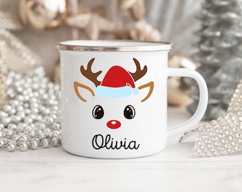 Taza de Navidad personalizada, taza de reno, taza navideña, regalo de Navidad, taza de cacao de Navidad, regalos para niños, relleno de medias, chocolate caliente
