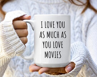 Tazze "Ti amo tanto quanto ami i film" / Regali per gli amanti del cinema / Regali per gli appassionati di cinema / Regali per gli amanti del cinema / Regali per gli amanti del cinema