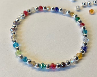 Silver Crystal Bracelets, Silver Plated Bracelets with glass faceted crystal beads, Silver bracelets, Mothers day gift, Beaded bracelets...